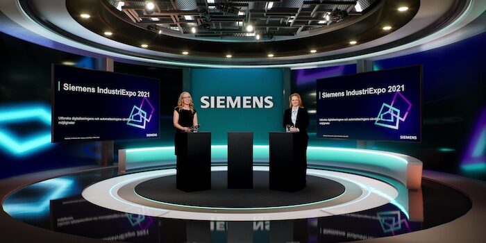 Aurora Wirefors och Elin Nordmark från Siemens inleder Siemens IndustriExpo 2021.